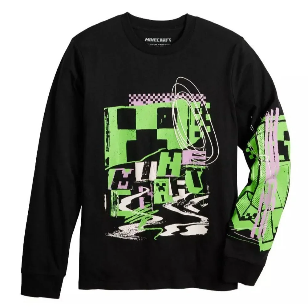 Minecraft Mojang Long-Sleeve T-shirt Youth Size Medium Black‎ NWT